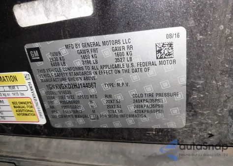 2017 Chevrolet Traverse 1Lt z USA, uszkodzony, nr VIN 1GNKVGKD2HJ144567